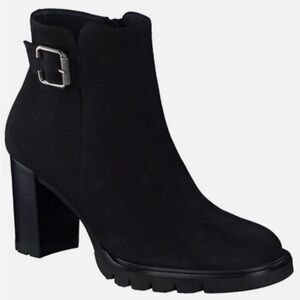 Paul Green Selma Lug Sole Bootie PLATFORM BUCKLE BLACK NUBUCK Leather